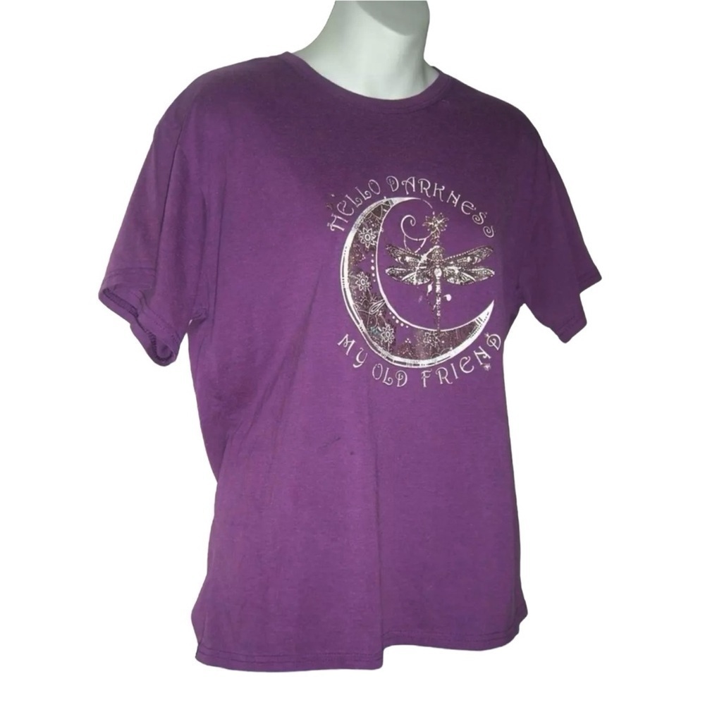 Simon & Garfunkel Tee Shirt Hello Darkness Lyrics Purple Fairy Moon Dragonfly - Picture 3 of 8